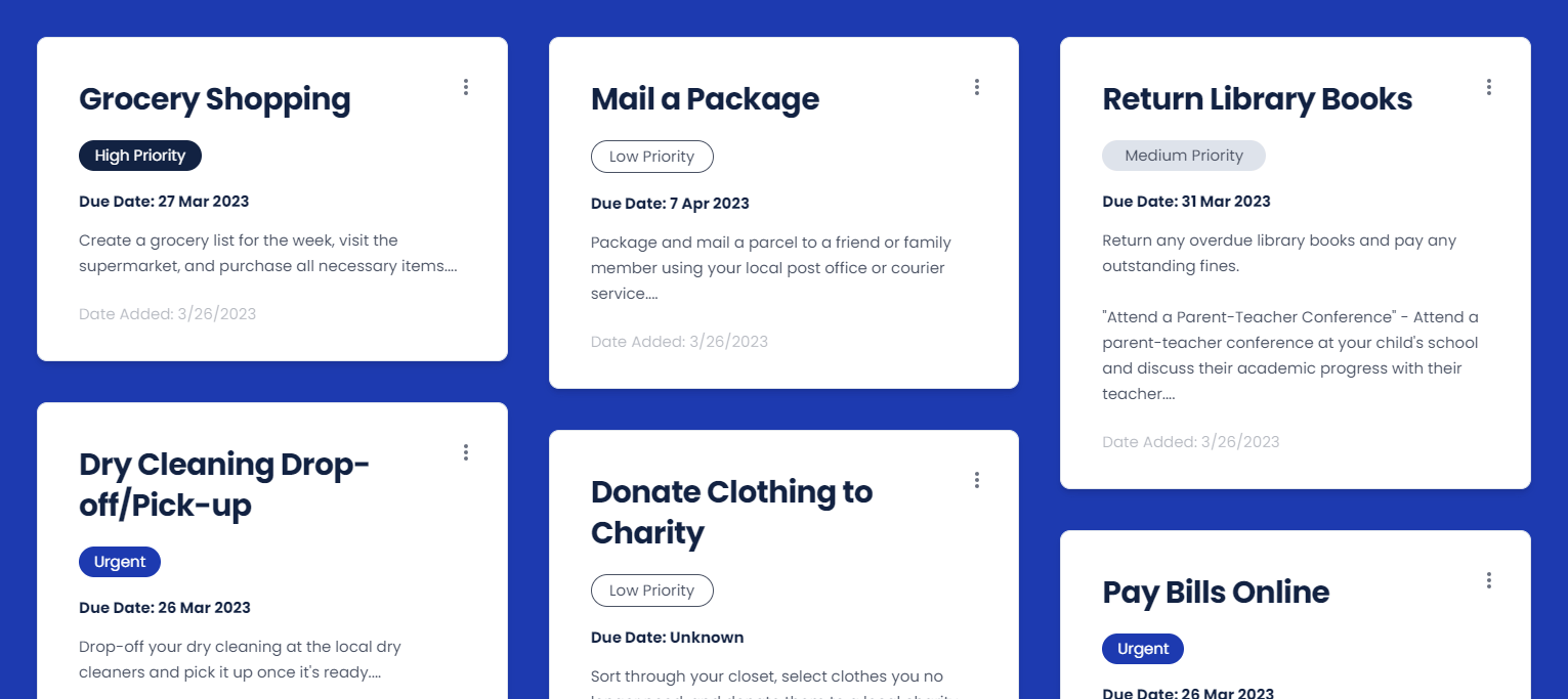 task cards